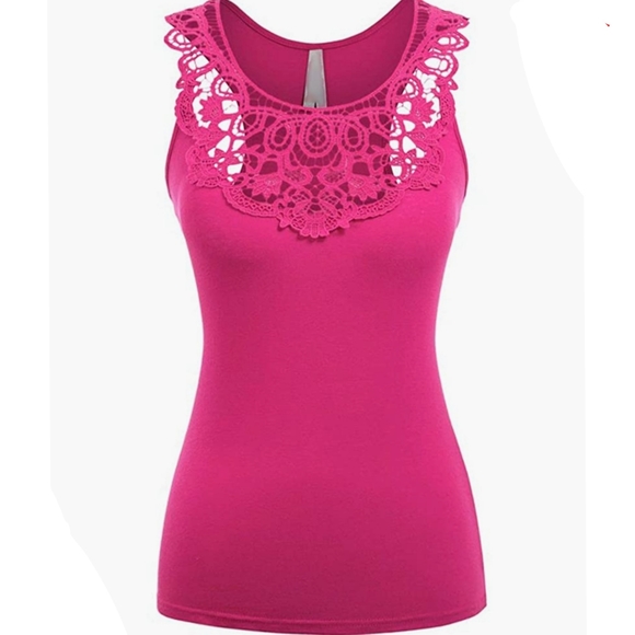 Fuchsia racerback solid lace tank top shirt - Picture 2 of 2